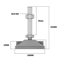 30-M16D100-1 MODULAR SOLUTIONS PLASTIC FOOT<BR>100MM PAD, M16 THREAD W/ JAM NUT